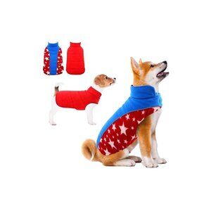 Reversible Dog Cold Weather Jacket 3XL Red & Blue Star Pattern Waterproof & Wind